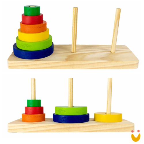 Torre De Hanói Em Madeira - Brinquedo Educativo Montessori