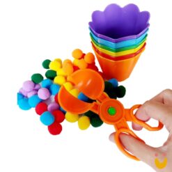 Kit Tesoura, Pompons e Potes Coloridos